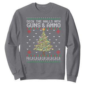 Christmas Gun Lover Sweatshirt Deck The Halls With Guns And Ammo TS09 Charcoal Print Your Wear