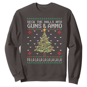 Christmas Gun Lover Sweatshirt Deck The Halls With Guns And Ammo TS09 Dark Chocolate Print Your Wear