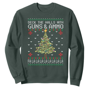 Christmas Gun Lover Sweatshirt Deck The Halls With Guns And Ammo TS09 Dark Forest Green Print Your Wear