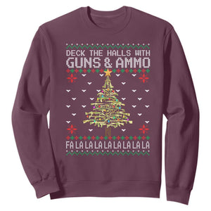 Christmas Gun Lover Sweatshirt Deck The Halls With Guns And Ammo TS09 Maroon Print Your Wear