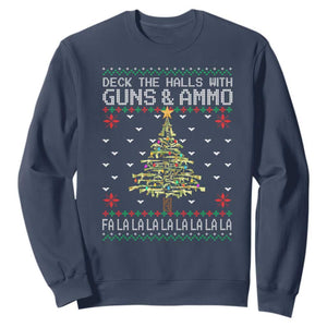 Christmas Gun Lover Sweatshirt Deck The Halls With Guns And Ammo TS09 Navy Print Your Wear