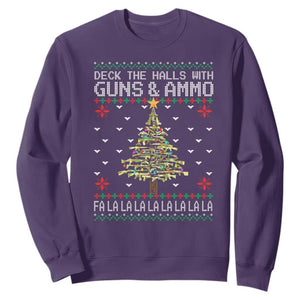 Christmas Gun Lover Sweatshirt Deck The Halls With Guns And Ammo TS09 Purple Print Your Wear