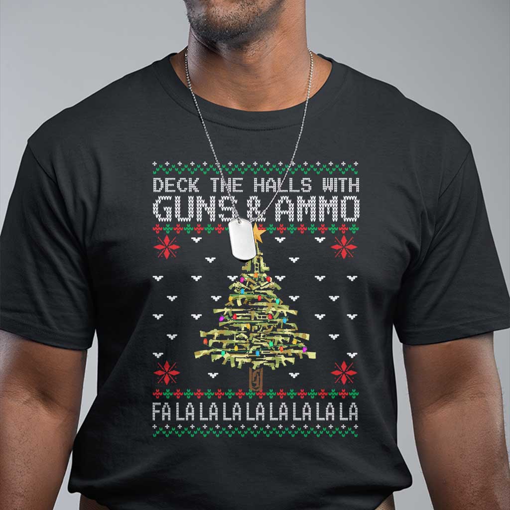 Christmas Gun Lover T Shirt Deck The Halls With Guns And Ammo TS09 Black Print Your Wear