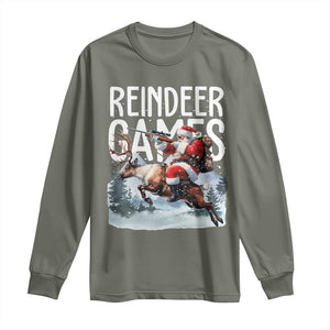 Christmas Hunting Long Sleeve Shirt Reindeer Game Santa Hunter Deer Season TS09 Military Green Print Your Wear