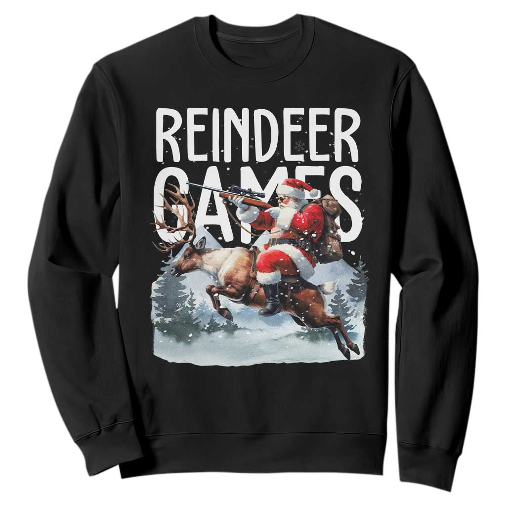 Christmas Hunting Sweatshirt Reindeer Game Santa Hunter Deer Season TS09 Black Print Your Wear