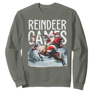 Christmas Hunting Sweatshirt Reindeer Game Santa Hunter Deer Season TS09 Military Green Print Your Wear