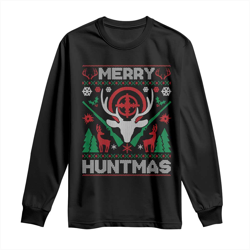 Christmas Hunting Long Sleeve Shirt Merry Huntmas Deer Season Hunter TS09 Black Print Your Wear