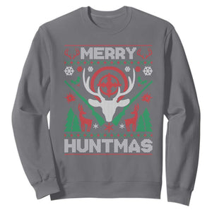 Christmas Hunting Sweatshirt Merry Huntmas Deer Season Hunter TS09 Charcoal Print Your Wear