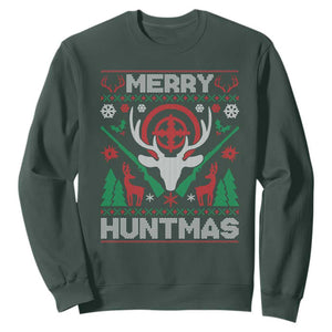 Christmas Hunting Sweatshirt Merry Huntmas Deer Season Hunter TS09 Dark Forest Green Print Your Wear