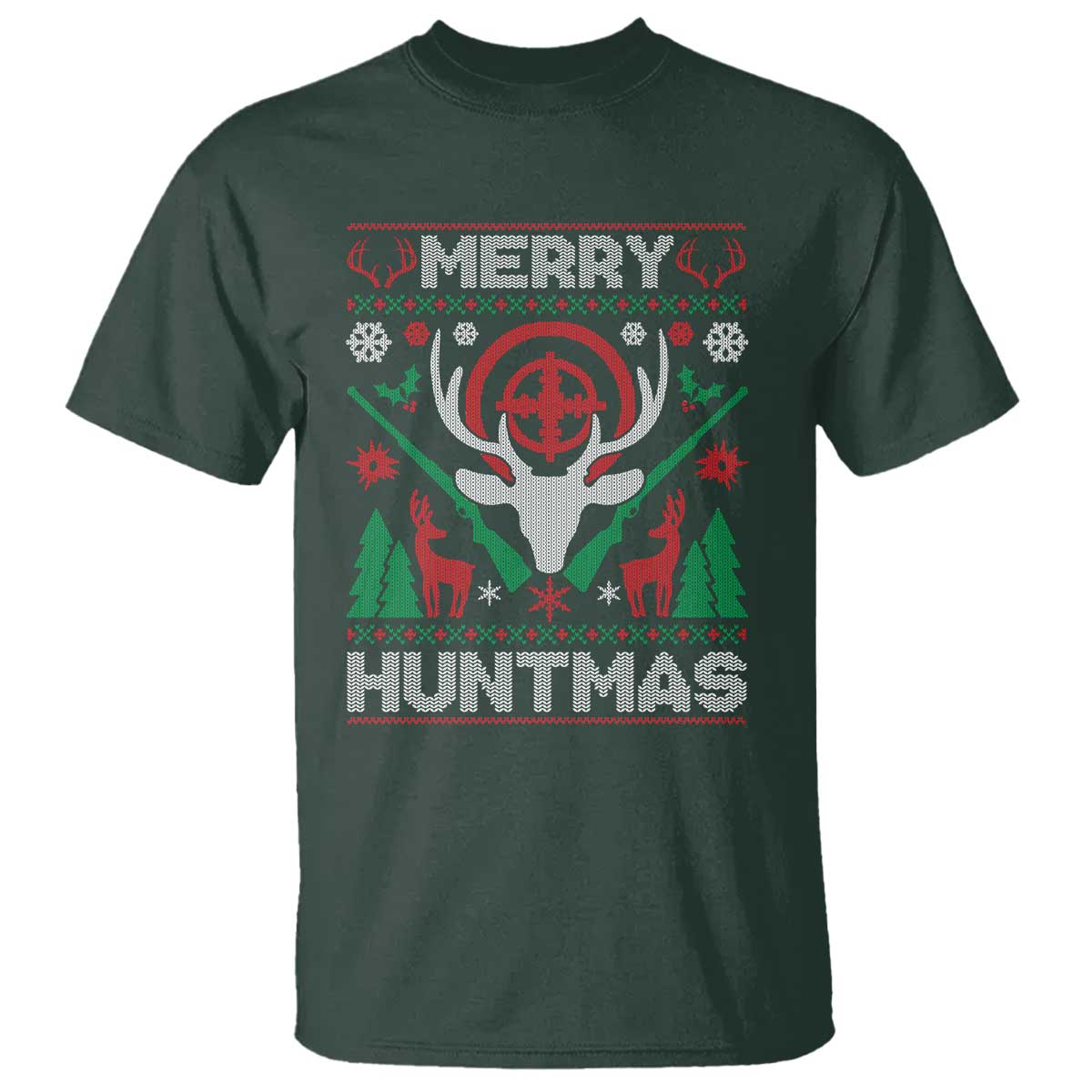 Christmas Hunting T Shirt Merry Huntmas Deer Season Hunter TS09 Dark Forest Green Print Your Wear