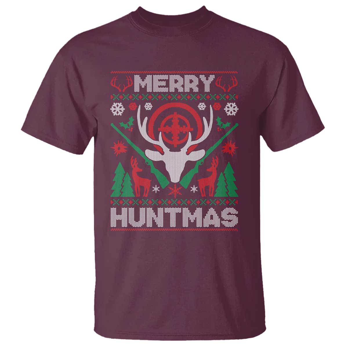 Christmas Hunting T Shirt Merry Huntmas Deer Season Hunter TS09 Maroon Print Your Wear