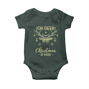 Christmas Hunting Baby Onesie Oh Deer Christmas Is Here Hunter TS09 Dark Forest Green Print Your Wear