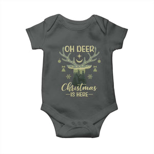 Christmas Hunting Baby Onesie Oh Deer Christmas Is Here Hunter TS09 Dark Heather Print Your Wear