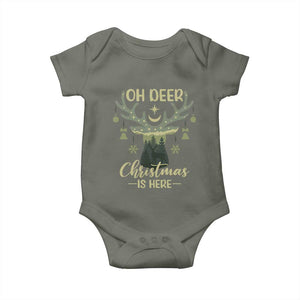 Christmas Hunting Baby Onesie Oh Deer Christmas Is Here Hunter TS09 Military Green Print Your Wear