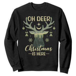 Christmas Hunting Sweatshirt Oh Deer Christmas Is Here Hunter TS09 Black Print Your Wear