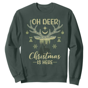 Christmas Hunting Sweatshirt Oh Deer Christmas Is Here Hunter TS09 Dark Forest Green Print Your Wear