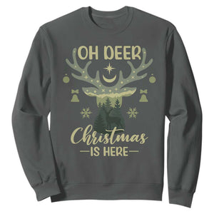 Christmas Hunting Sweatshirt Oh Deer Christmas Is Here Hunter TS09 Dark Heather Print Your Wear