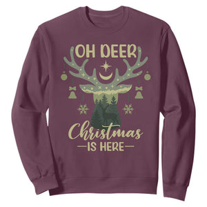 Christmas Hunting Sweatshirt Oh Deer Christmas Is Here Hunter TS09 Maroon Print Your Wear