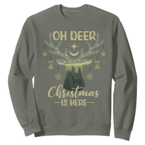 Christmas Hunting Sweatshirt Oh Deer Christmas Is Here Hunter TS09 Military Green Print Your Wear