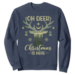 Christmas Hunting Sweatshirt Oh Deer Christmas Is Here Hunter TS09 Navy Print Your Wear