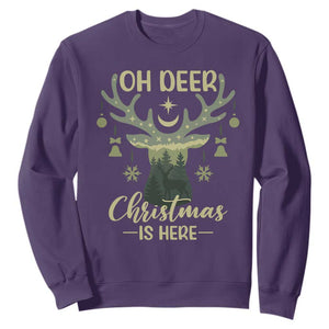 Christmas Hunting Sweatshirt Oh Deer Christmas Is Here Hunter TS09 Purple Print Your Wear