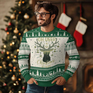 Xmas Hunting Ugly Christmas Sweater Oh Deer Christmas Is Here Hunter TS09 Green Print Your Wear