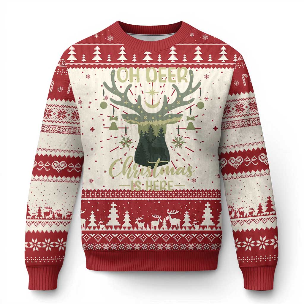 Xmas Hunting Ugly Christmas Sweater Oh Deer Christmas Is Here Hunter TS09 Red Print Your Wear