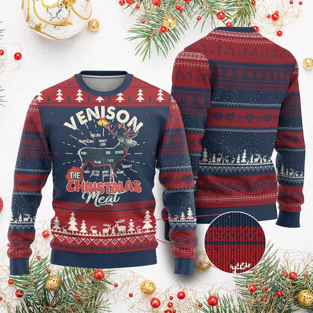 Xmas Hunting Ugly Christmas Sweater Venison Meat Deer Season Hunter TS09 Burgundy Print Your Wear