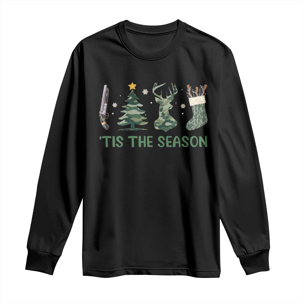 Christmas Hunting Long Sleeve Shirt Tis The Season Hunting Camo Hunter TS09 Black Print Your Wear