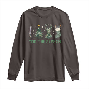 Christmas Hunting Long Sleeve Shirt Tis The Season Hunting Camo Hunter TS09 Dark Chocolate Print Your Wear