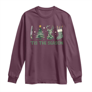 Christmas Hunting Long Sleeve Shirt Tis The Season Hunting Camo Hunter TS09 Maroon Print Your Wear