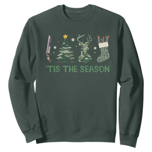 Christmas Hunting Sweatshirt Tis The Season Hunting Camo Hunter TS09 Dark Forest Green Print Your Wear