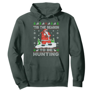 Christmas Hunting Hoodie Tis The Season To Be Hunting Santa Hunter TS09 Dark Forest Green Print Your Wear