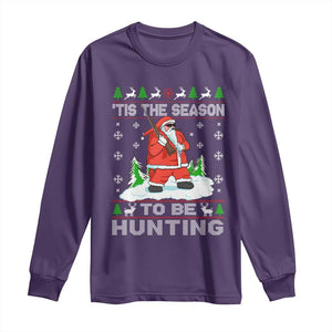 Christmas Hunting Long Sleeve Shirt Tis The Season To Be Hunting Santa Hunter TS09 Purple Print Your Wear