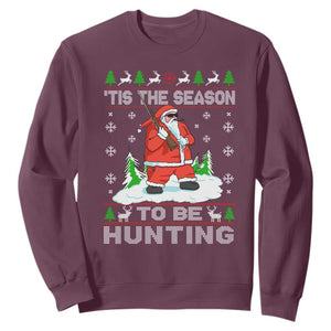 Christmas Hunting Sweatshirt Tis The Season To Be Hunting Santa Hunter TS09 Maroon Print Your Wear