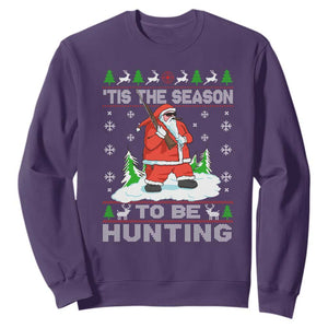 Christmas Hunting Sweatshirt Tis The Season To Be Hunting Santa Hunter TS09 Purple Print Your Wear