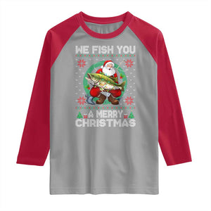 Xmas Fishing Raglan Shirt We Fish You A Merry Christmas Santa Fisherman TS09 Sport Gray Red Print Your Wear