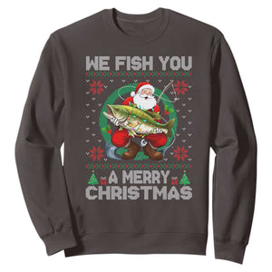 Xmas Fishing Sweatshirt We Fish You A Merry Christmas Santa Fisherman TS09 Dark Chocolate Print Your Wear