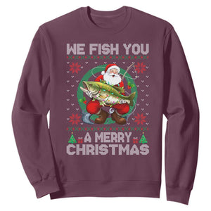 Xmas Fishing Sweatshirt We Fish You A Merry Christmas Santa Fisherman TS09 Maroon Print Your Wear