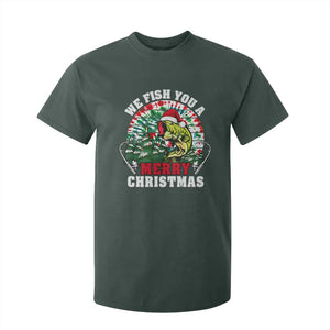 Xmas Fishing T Shirt For Kid We Fish You A Merry Christmas Santa Hat TS09 Dark Forest Green Print Your Wear