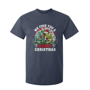 Xmas Fishing T Shirt For Kid We Fish You A Merry Christmas Santa Hat TS09 Navy Print Your Wear