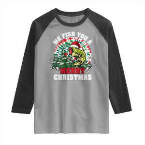 Xmas Fishing Raglan Shirt We Fish You A Merry Christmas Santa Hat TS09 Sport Gray Black Print Your Wear