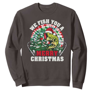 Xmas Fishing Sweatshirt We Fish You A Merry Christmas Santa Hat TS09 Dark Chocolate Print Your Wear