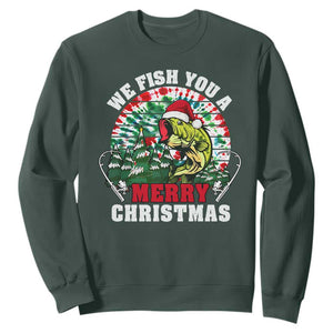 Xmas Fishing Sweatshirt We Fish You A Merry Christmas Santa Hat TS09 Dark Forest Green Print Your Wear