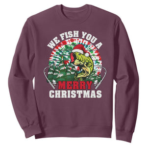 Xmas Fishing Sweatshirt We Fish You A Merry Christmas Santa Hat TS09 Maroon Print Your Wear