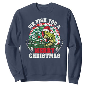 Xmas Fishing Sweatshirt We Fish You A Merry Christmas Santa Hat TS09 Navy Print Your Wear