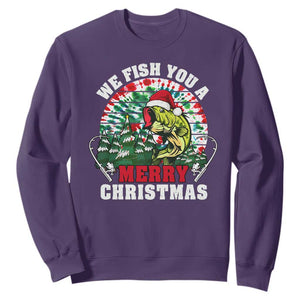 Xmas Fishing Sweatshirt We Fish You A Merry Christmas Santa Hat TS09 Purple Print Your Wear