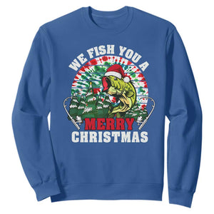 Xmas Fishing Sweatshirt We Fish You A Merry Christmas Santa Hat TS09 Royal Blue Print Your Wear