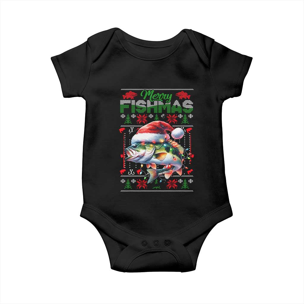 Christmas Fishing Baby Onesie Merry Fishmas Fisherman Santa Hat Fish TS09 Black Print Your Wear