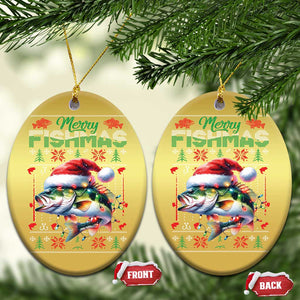 Xmas Fishing Christmas Ornament Merry Fishmas Fisherman Santa Hat Fish TS09 Oval Gold Print Your Wear